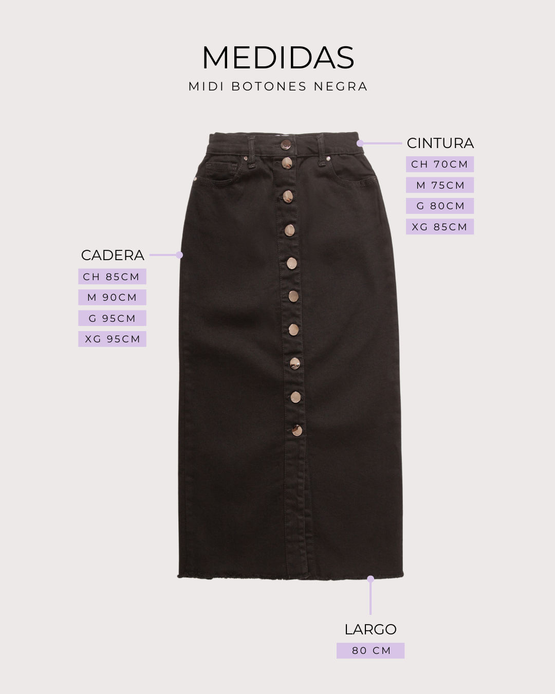 FALDA MIDI BOTONES NEGRA