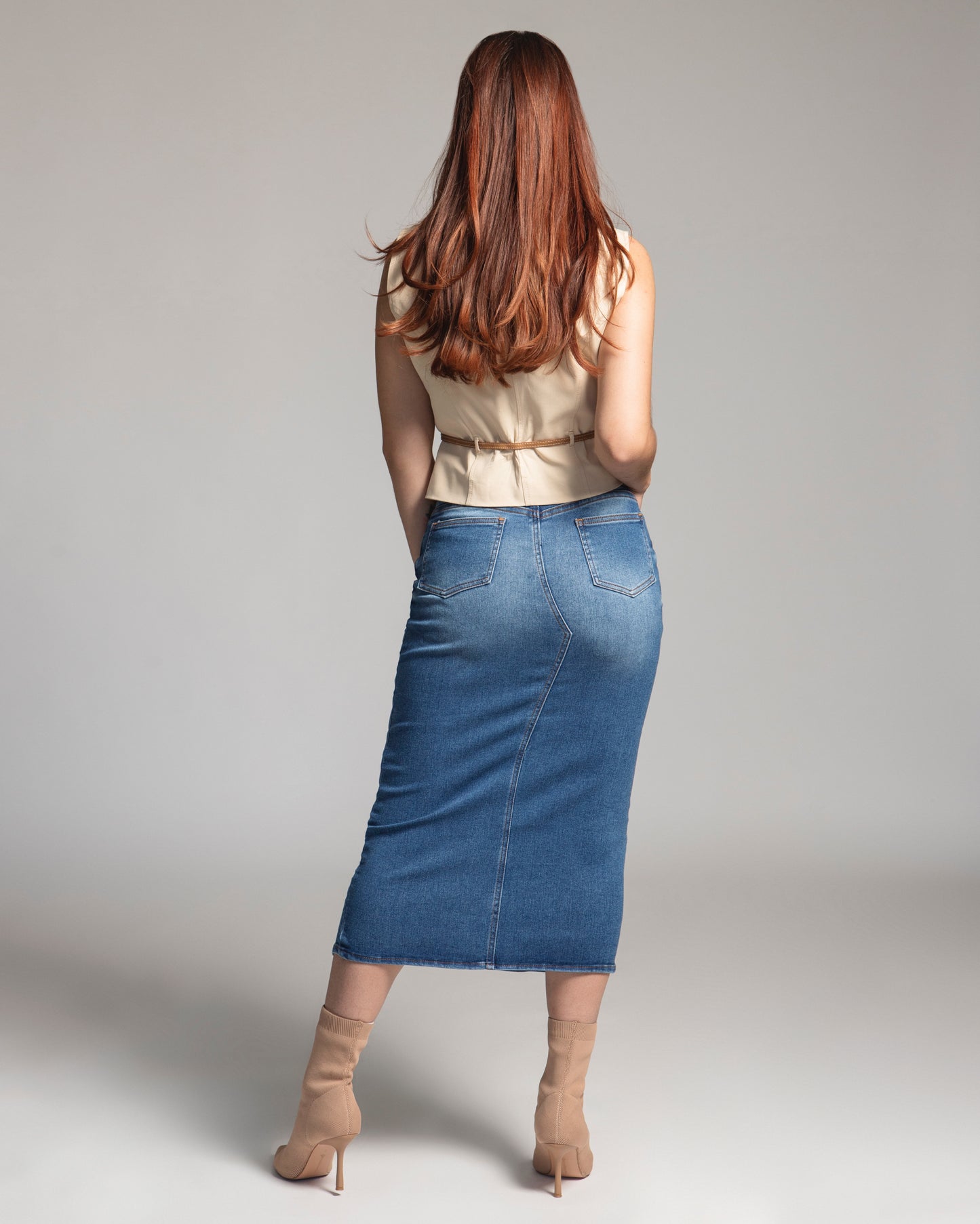 FALDA MIDI CIERRE AZUL