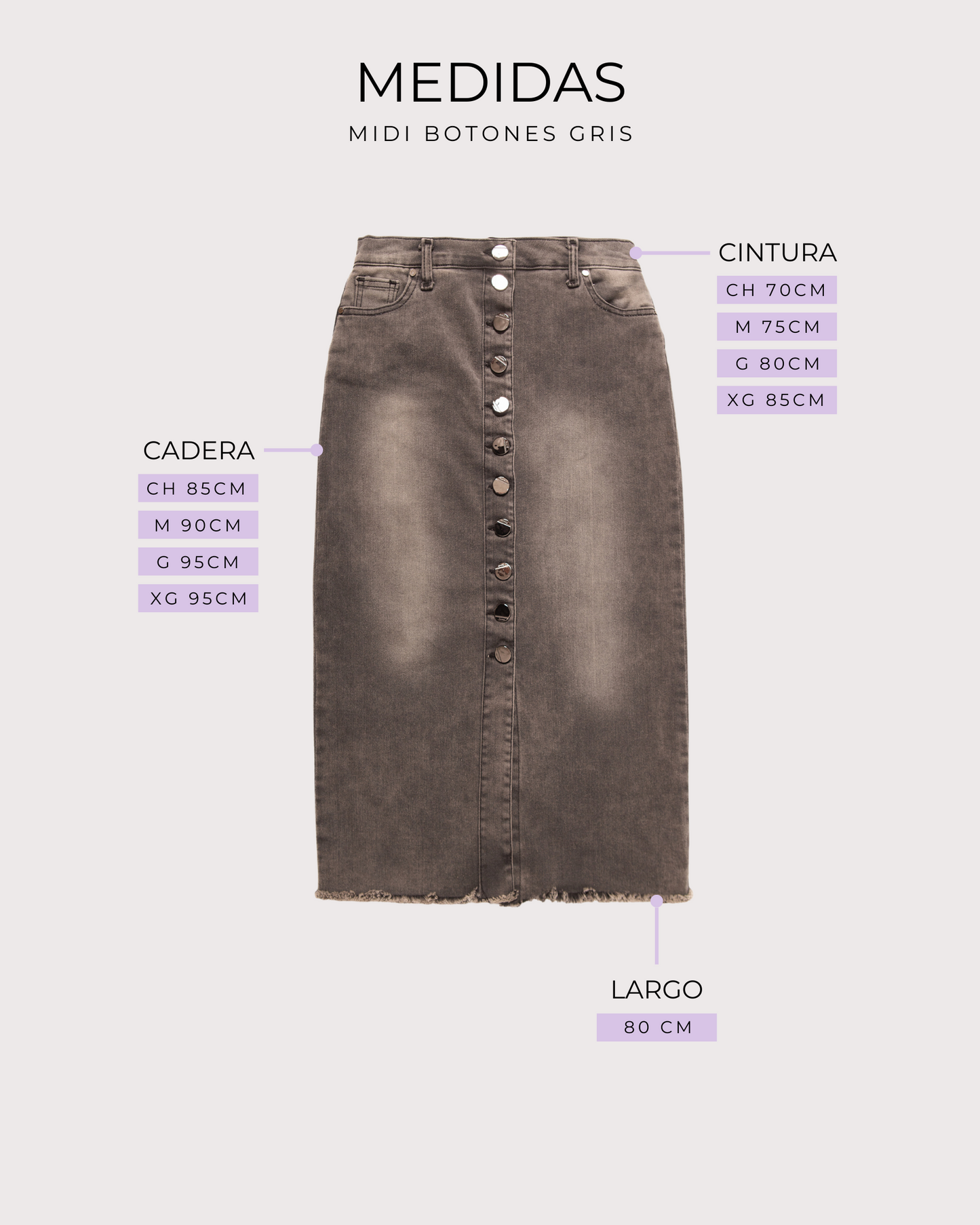 FALDA MIDI BOTONES GRIS