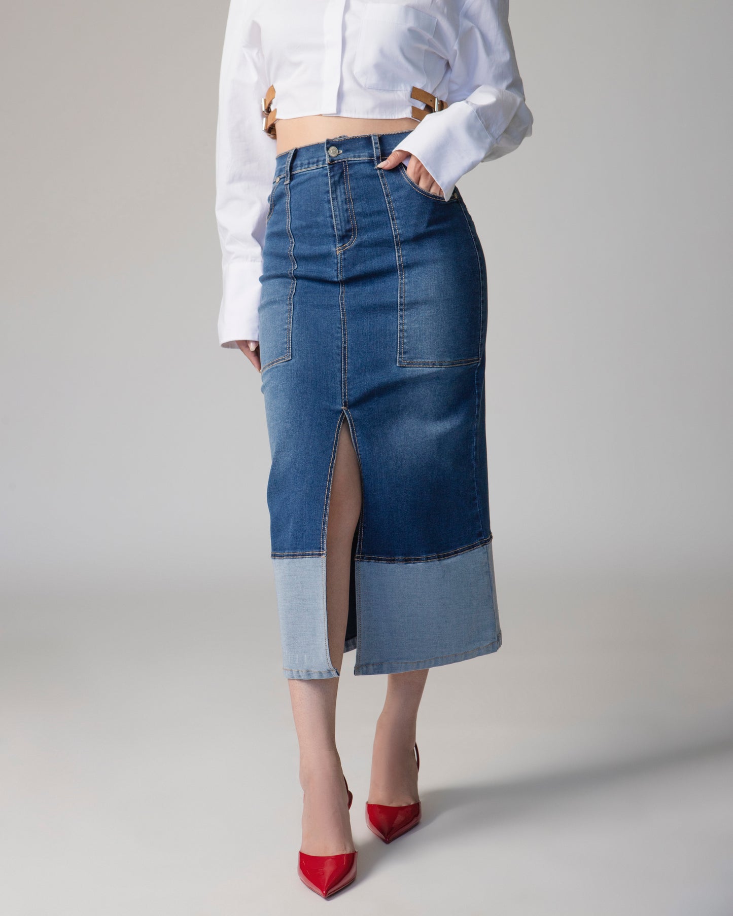 FALDA MIDI CONTRASTE BAJO