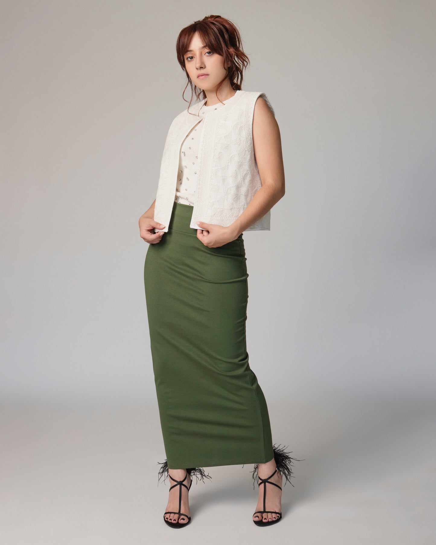 FALDA LAPIZ VERDE OLIVO