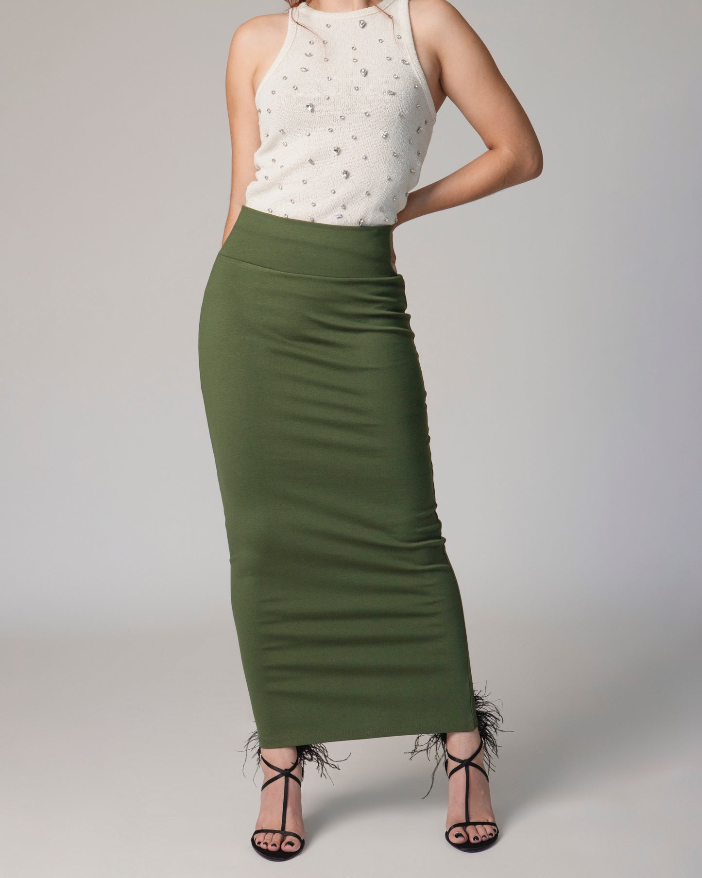 FALDA LAPIZ VERDE OLIVO