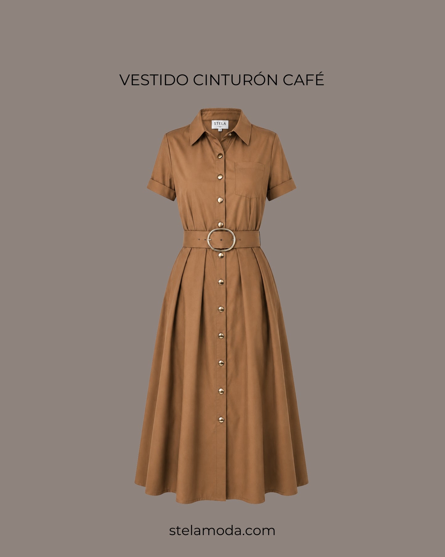 VESTIDO CINTURON CAFÉ