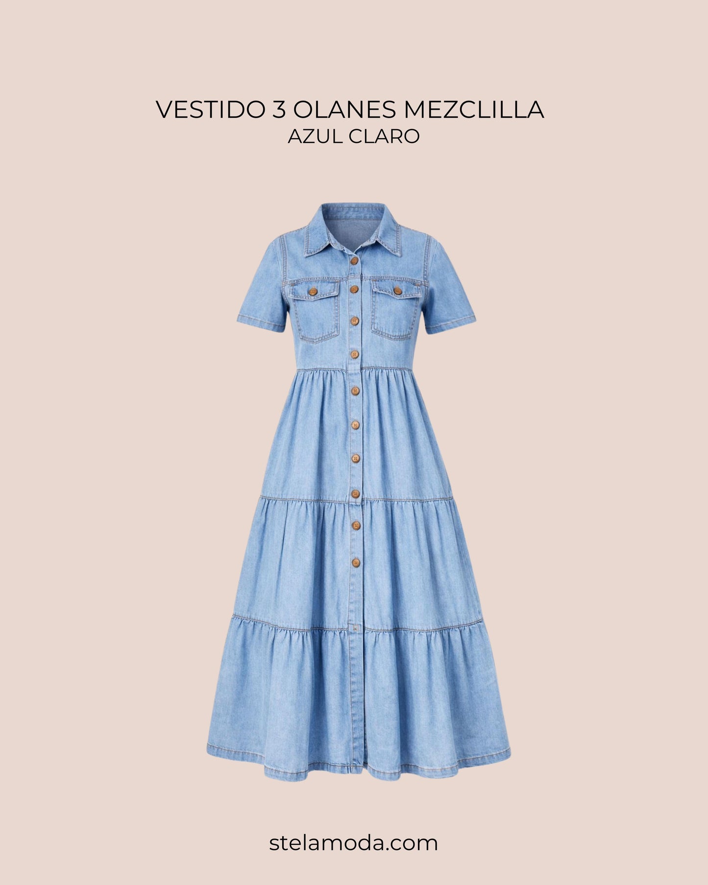 VESTIDO MEZCLILLA 3 OLANES CLARO