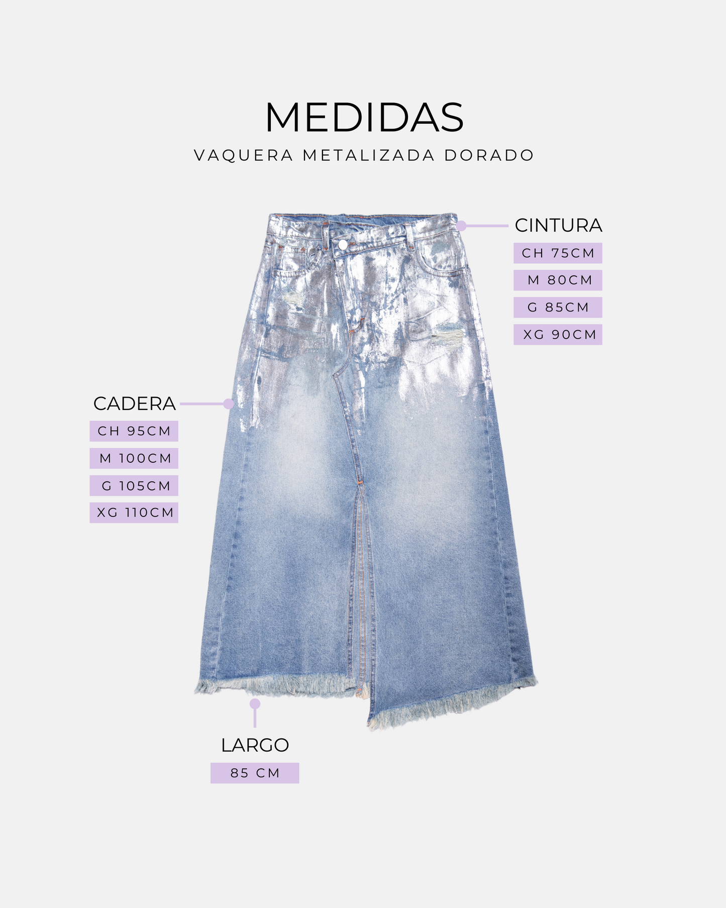 FALDA ASIMETRICA METALIZADA PLATA