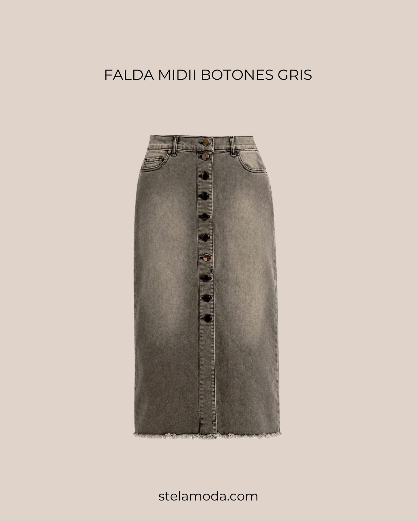 FALDA MIDI BOTONES GRIS