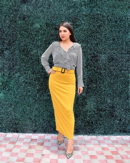 PENCIL SKIRT WITH MUSTARD BELT