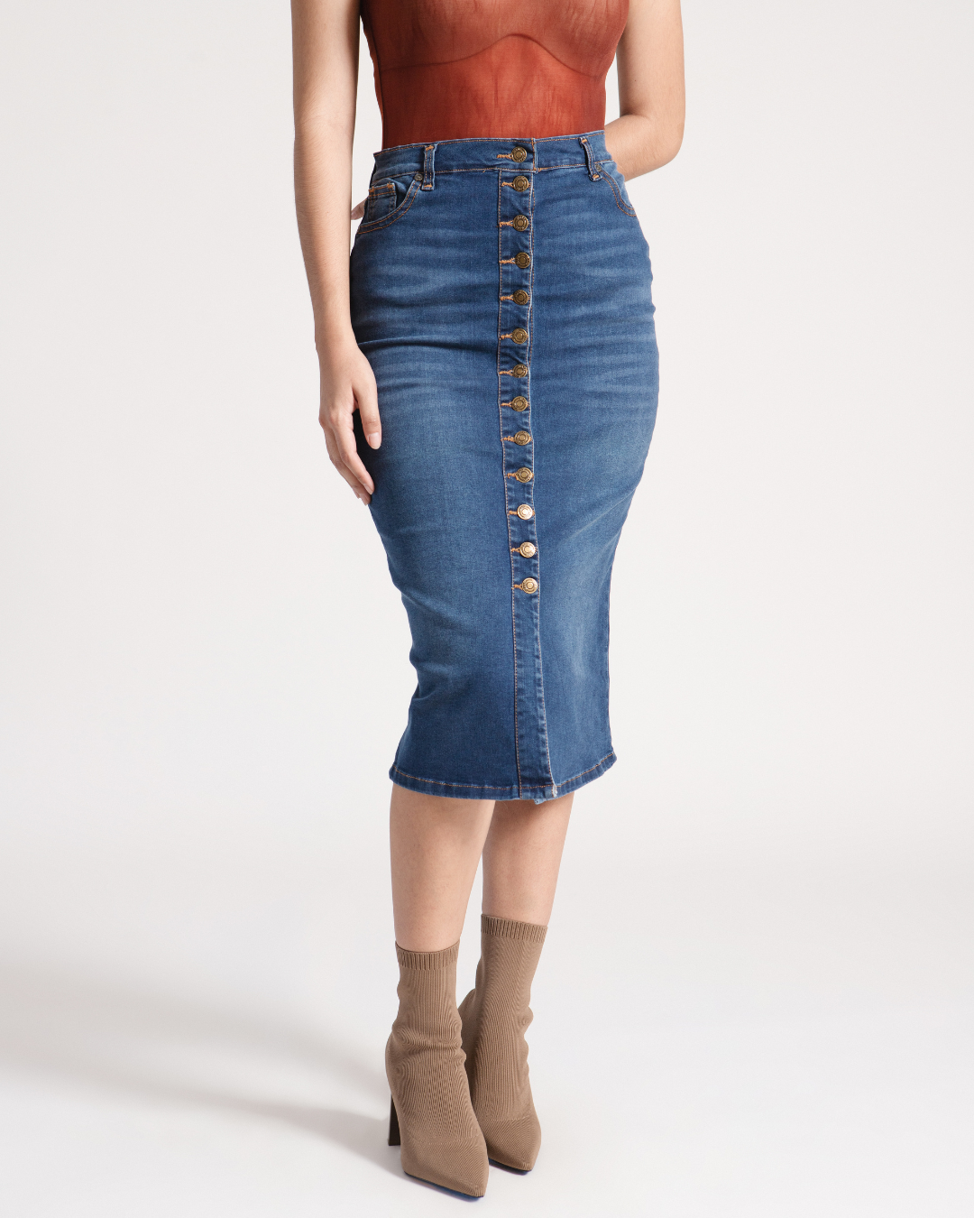 FALDA MIDI BOTONES AZUL OSCURO
