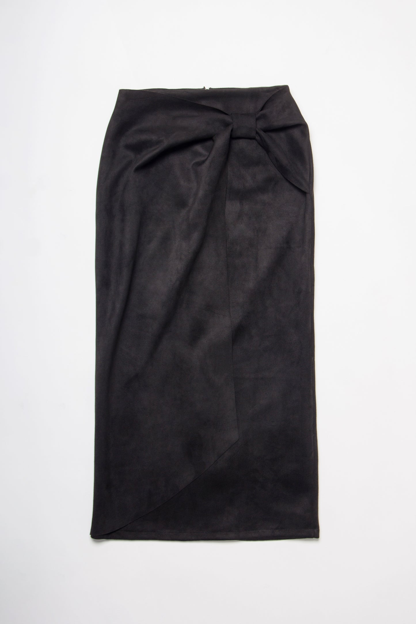 BLACK SUEDE DRAPPED MIDI SKIRT
