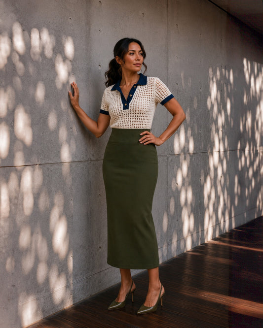 FALDA LAPIZ VERDE OLIVO