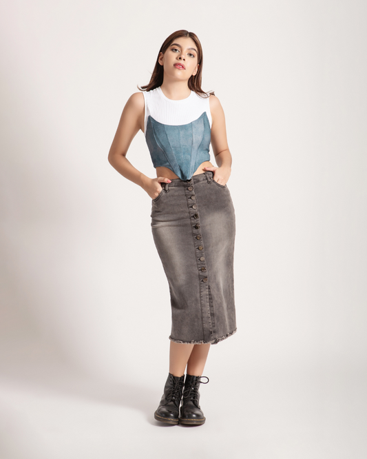 FALDA MIDI BOTONES GRIS