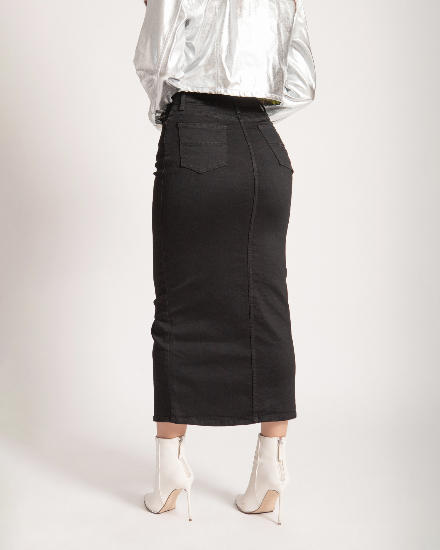 High waisted top black buttoned skirt