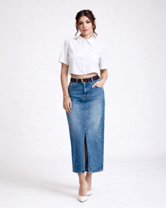 FALDA MAXI RIGIDA AZUL OSCURO (NO STRETCH)