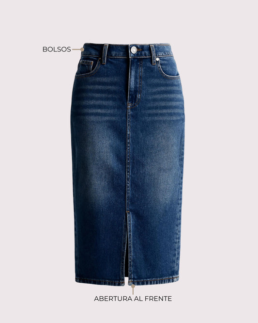 FALDA MIDI AZUL OSCURO