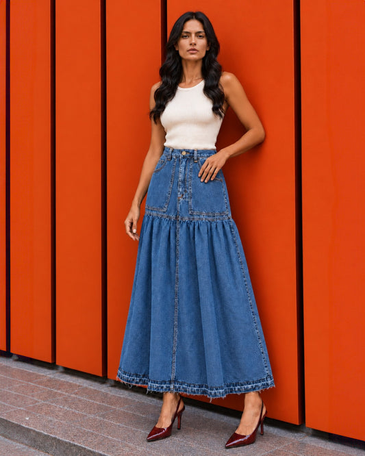 FALDA MAXI PETO ANCHO OSCURA