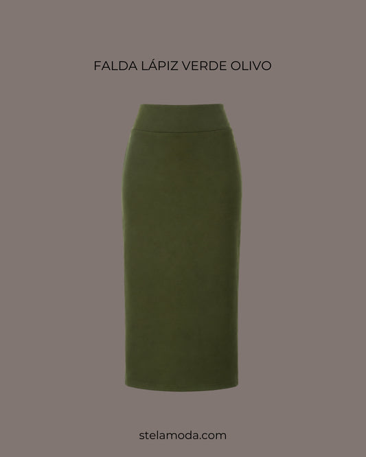 FALDA LAPIZ VERDE OLIVO