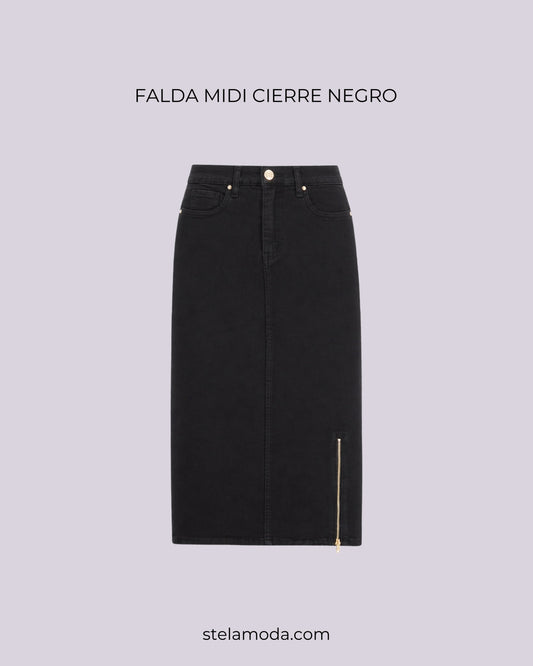 FALDA MIDI CIERRE NEGRA