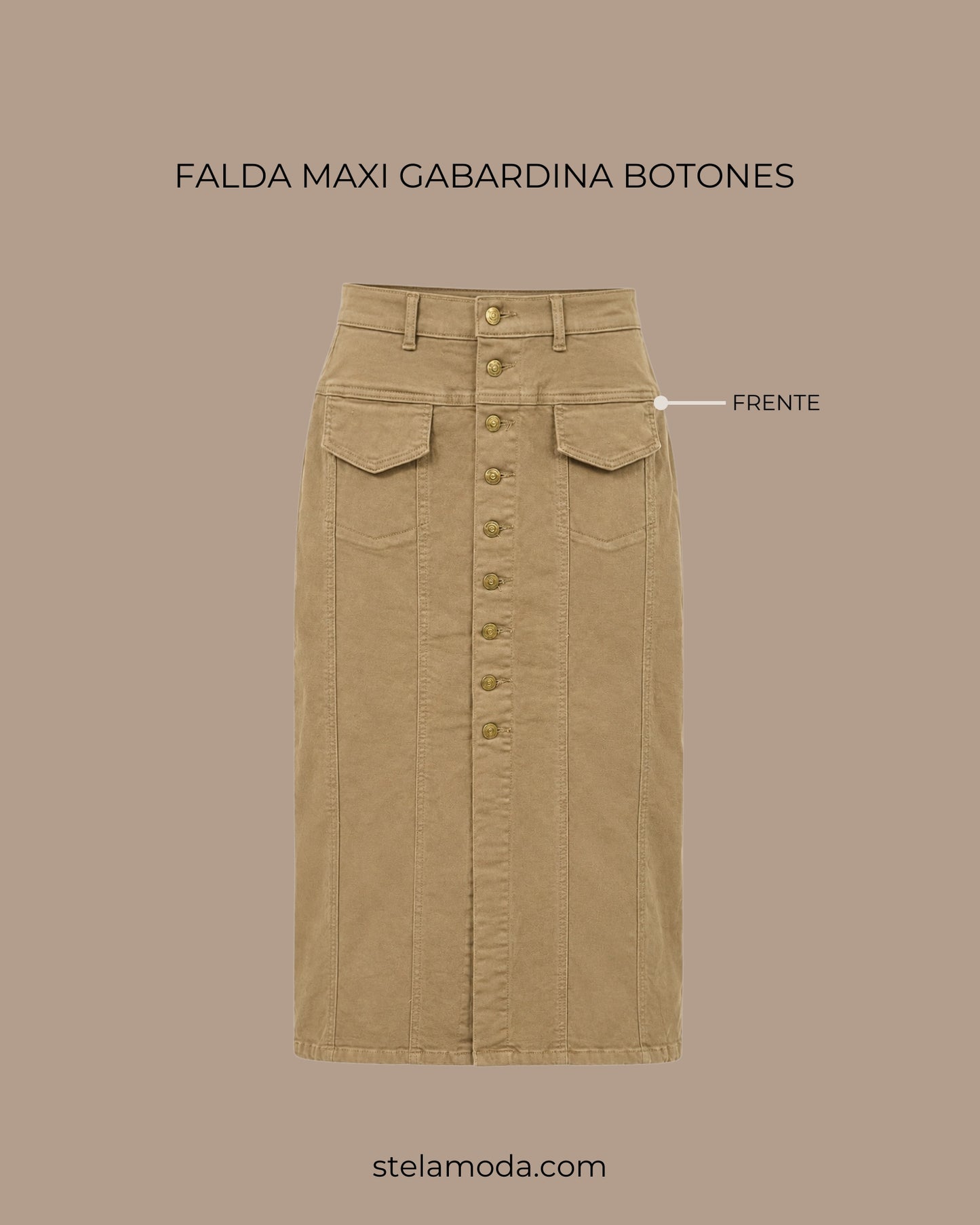 FALDA MIDI BOTONES GABARDINA