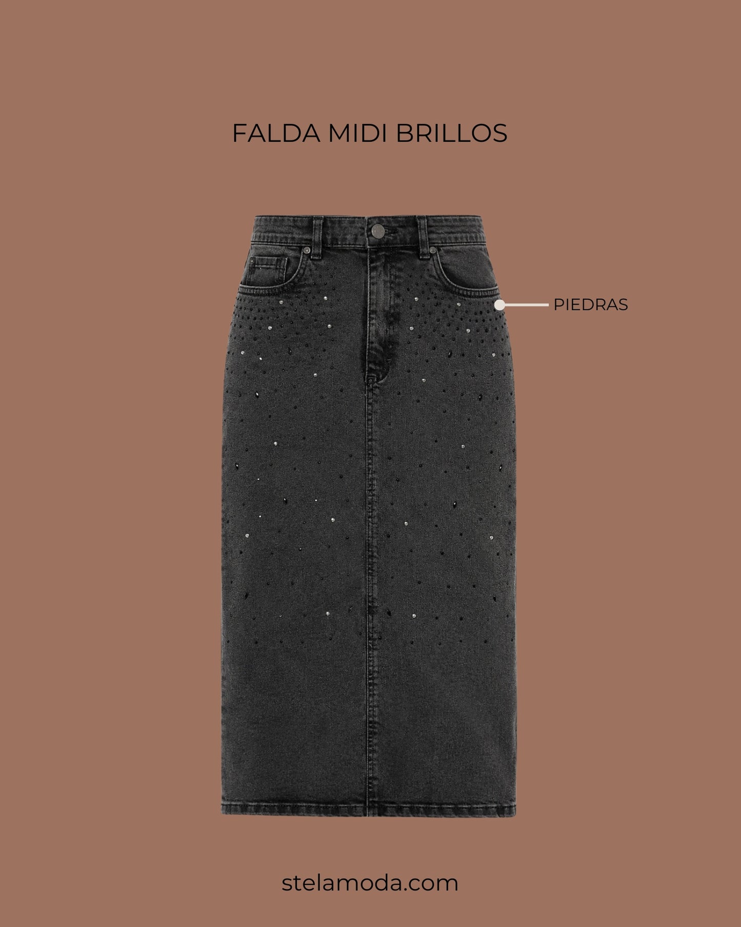 FALDA MIDI GRIS BRILLOS