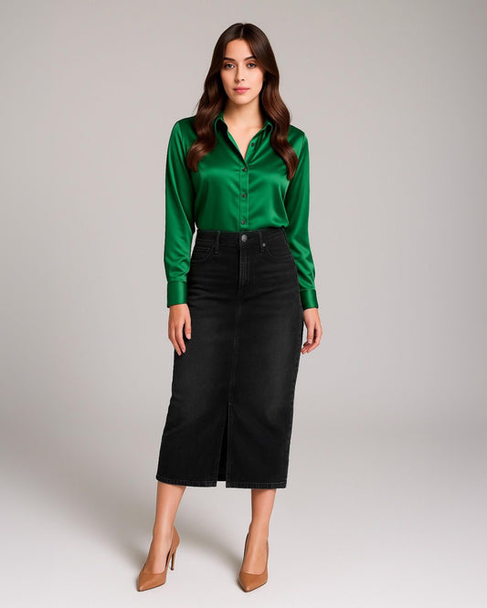 FALDA MIDI VAQUERA NEGRA