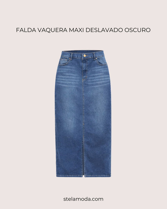 FALDA MAXI DESLAVADA OSCURO