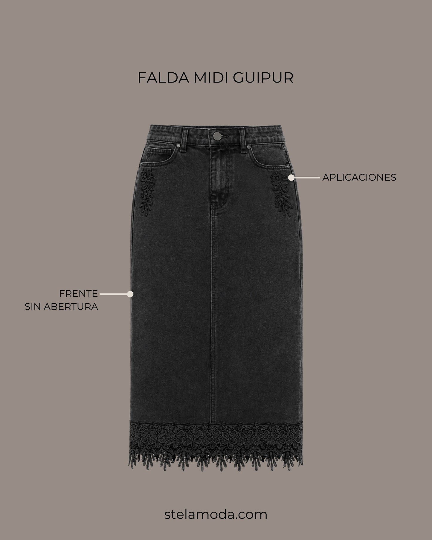 FALDA MIDI RÍGIDA GUIPUR