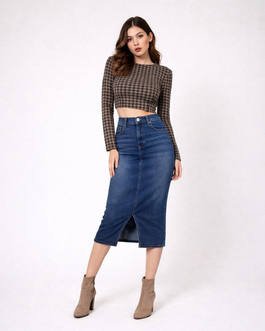 FALDA MIDI AZUL OSCURO