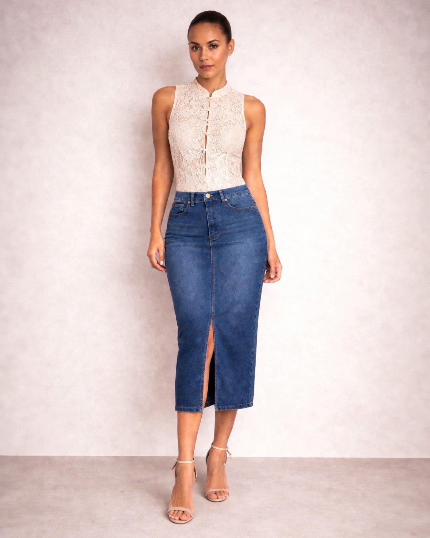 FALDA MIDI AZUL OSCURO