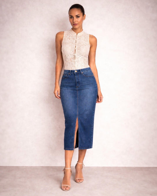 FALDA MIDI AZUL OSCURO