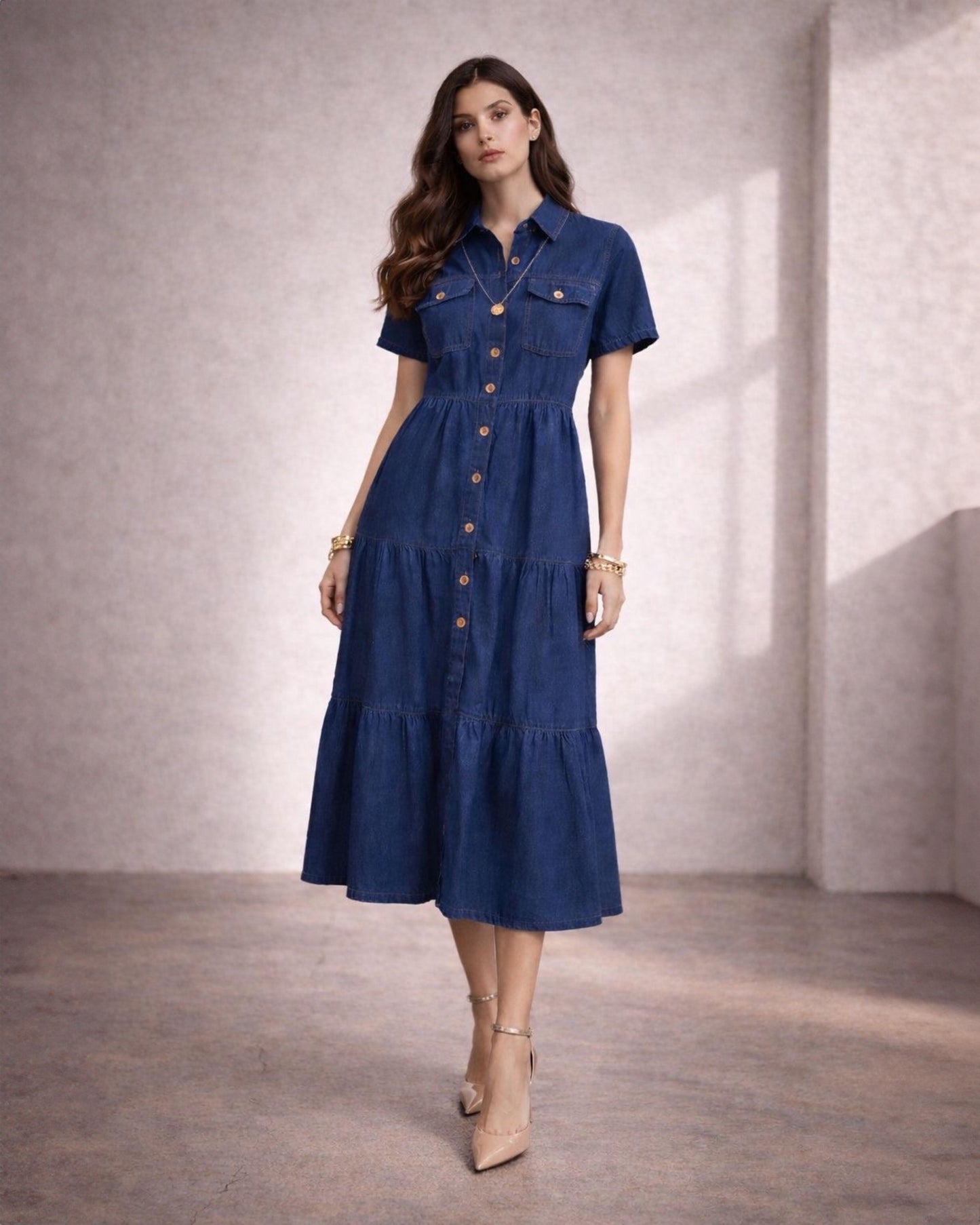 VESTIDO MEZCLILLA 3 OLANES OSCURO