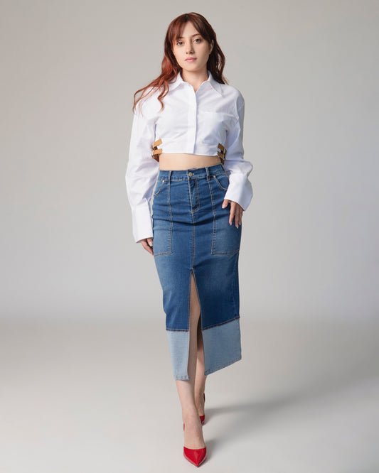 FALDA MIDI CONTRASTE BAJO