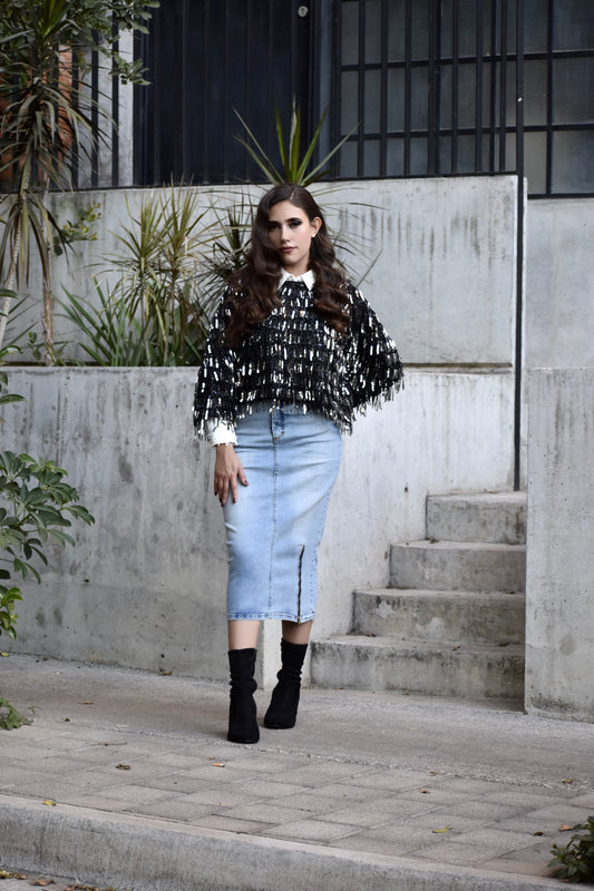 FALDA MIDI CIERRE AZUL INTERMEDIO