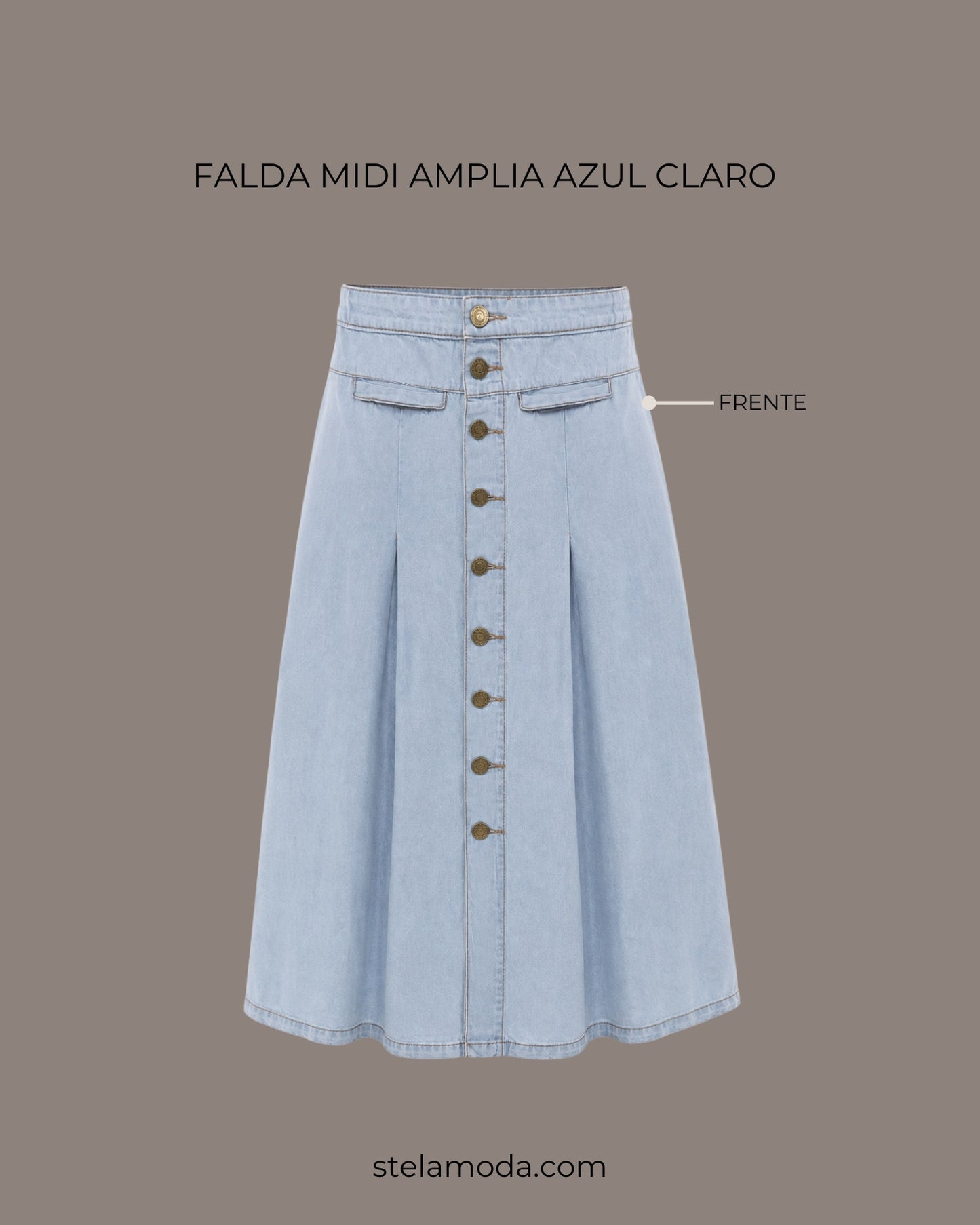 FALDA MIDI PINZAS AZUL CLARO