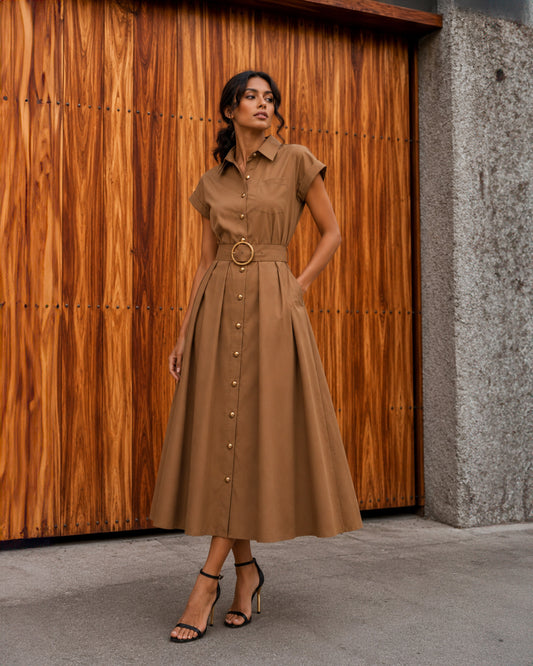 VESTIDO CINTURON CAFÉ