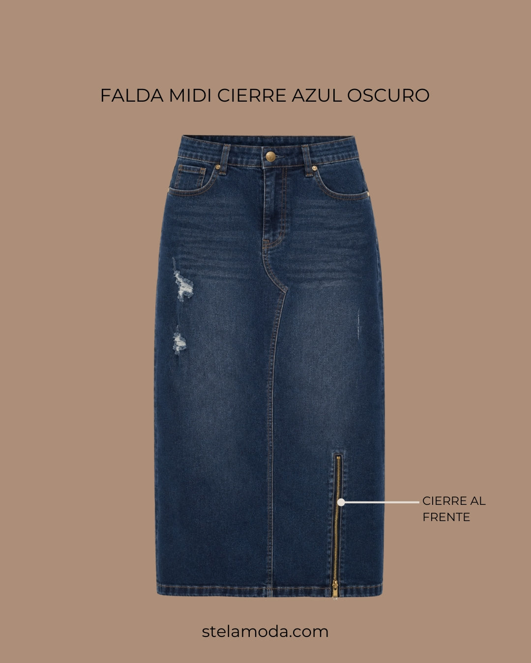 FALDA MIDI CIERRE AZUL OSCURO