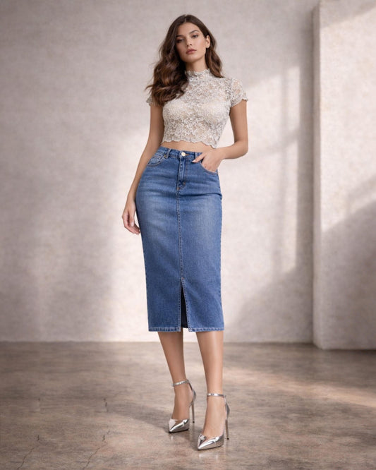INTERMEDIATE BLUE DENIM MIDI SKIRT