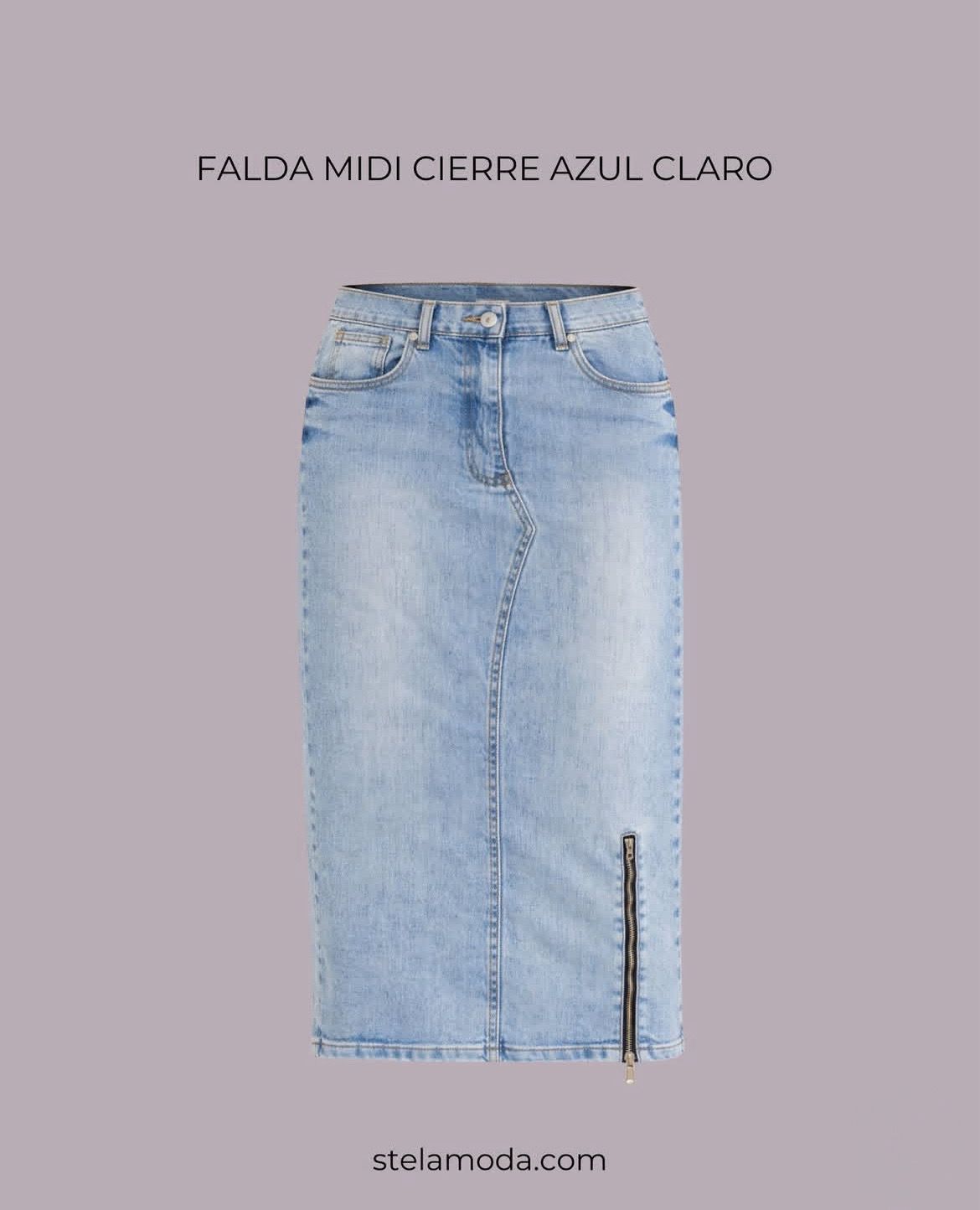FALDA MIDI CIERRE AZUL INTERMEDIO