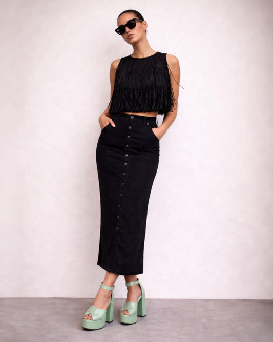 FALDA MAXI BOTONES NEGRA