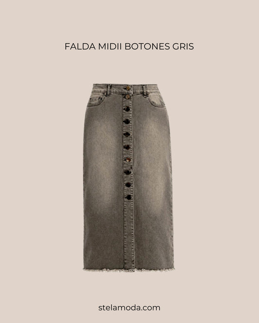 FALDA MIDI BOTONES GRIS