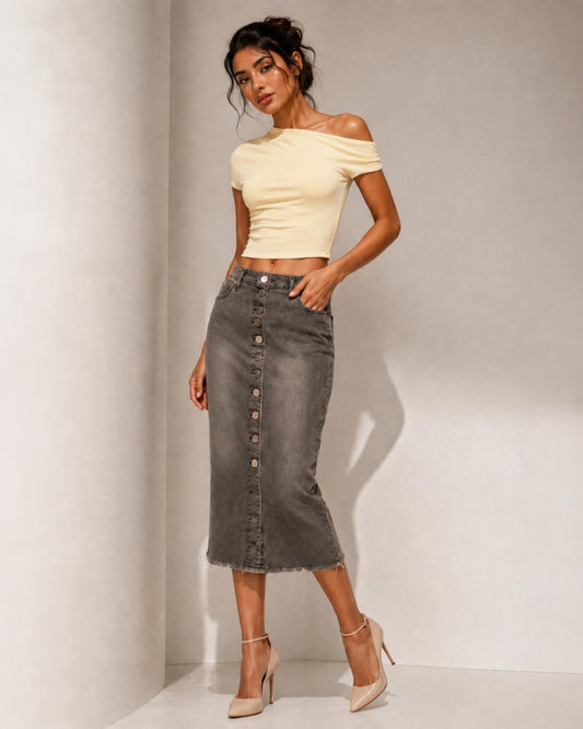 FALDA MIDI BOTONES GRIS