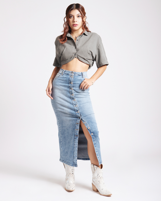 FALDA BOTONES MOTEADA