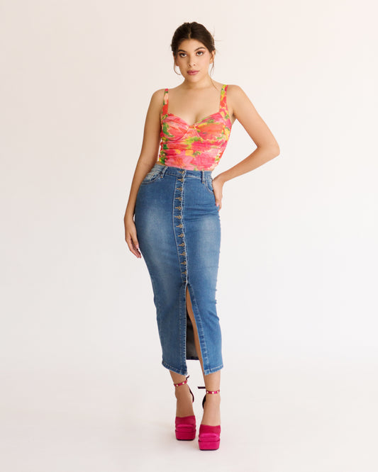 FALDA BOTONES AZUL INTERMEDIO