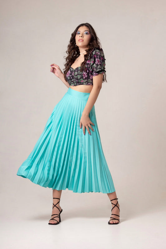 AQUA GREEN PLEATED SKIRT