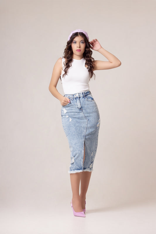 FALDA MIDI RIGIDA ROTOS (NO STRETCH)