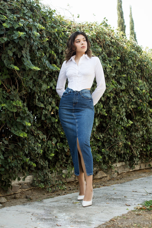 FALDA MAXI RIGIDA AZUL OSCURO (NO STRETCH)