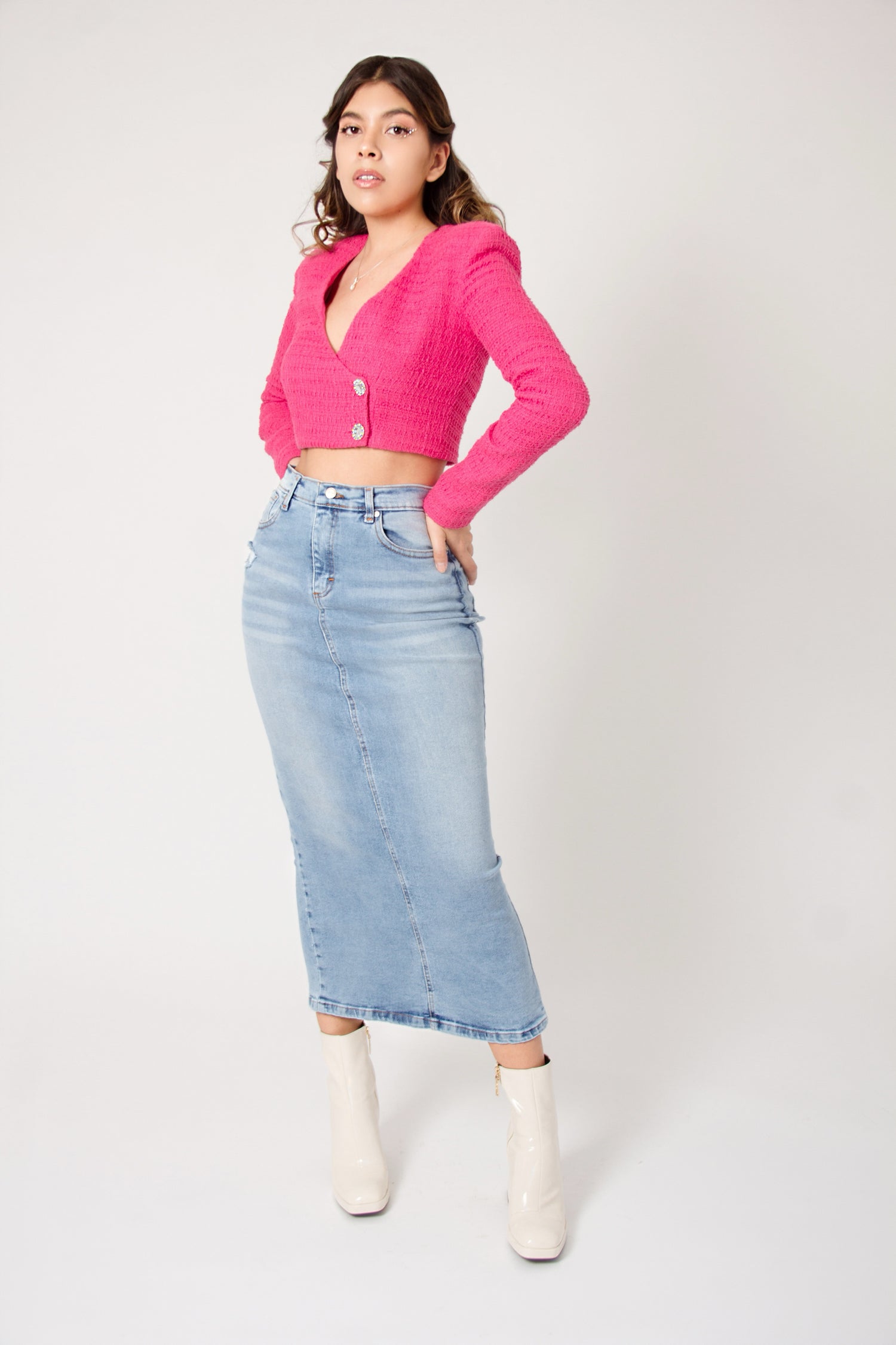 RIPPED DENIM MAXI SKIRT STELA MODA