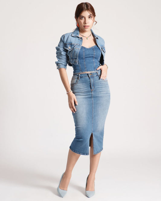 FALDA MIDI VAQUERA AZUL INTERMEDIO